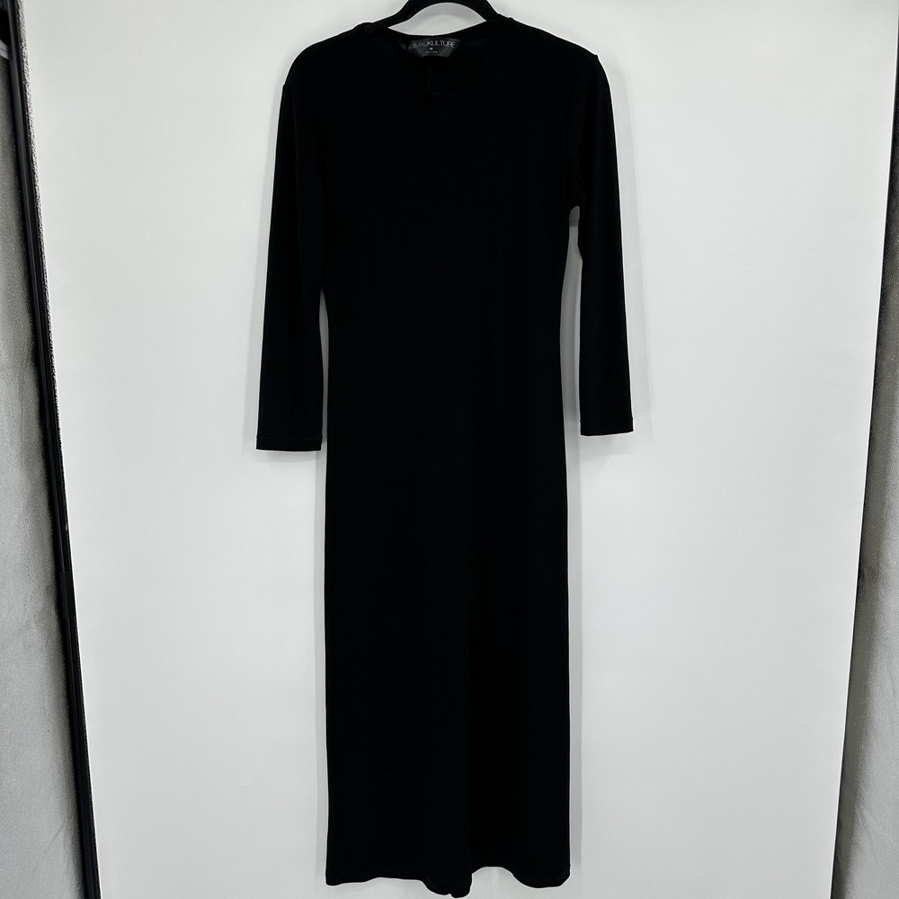 KAMALIKULTURE Dress Womens Medium Black Maxi Crew Neck‎ Solid Minimalist Casual